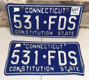 1993 Connecticut Nummernschild Paar - 531 FDS ~ Vintage Matching CT Tag Set - Bild 1 von 2