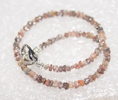 8.01 ct Natural Red Diamond Raw Rough Diamond Beads 6.5" Bracelet .925 Silver 10 - Image 1 of 2