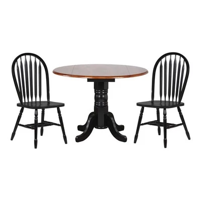 Sunset Trading Black Cherry Selections 3PC 42" Round Wood Dining Set in Black - Image 1 of 4