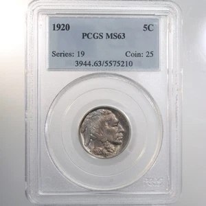 1920 Buffalo 5C PCGS Certified MS 63 Mint State Graded US Nickel Coin - Picture 1 of 2