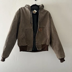 Vintage Carhartt Mens Jacket Medium JQ282 Quilted Hoodie Chestnut Brown - Imagen 1 de 16