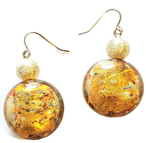 Foiled Art Glass Colorful Dangle Pierced Earrings Confetti 2" Long Unique rp_ - Picture 1 of 4