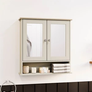 Priano Wall Cabinet 2 Door Mirrored Mounted Organiser Storage Cupboard Grey - Picture 1 of 9