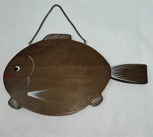 TABLA DE CORTAR MADERA CON FORMA DE PEZ MCM VINTAGE CON PLACA DE PARED CUCHILLO COLA JAPÓN - Imagen 1 de 5