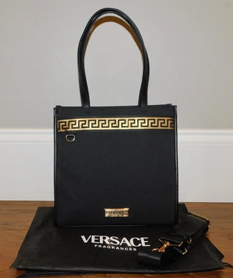 NEW Versace Fragrances Black Luxury Canvas Crossbody Greca Handbag w/Dustbag - Image 1 of 4
