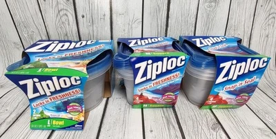Contenedor Ziploc mediano cuadrado (2) contenedores de 32 oz y (1) tazón grande 56 oz Foto 1 de 2