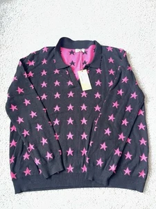Sugarhill Brighton Valentina Jumper, Size 14 Black Pink Star Repeat Pattern NWT - Picture 1 of 5