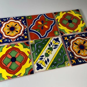 6 Vintage Talavera Decorative Hand Painted Mexican Terracotta Tile Backplash 4x4 - Picture 1 of 11