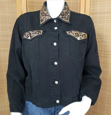 Chaqueta Christine Alexander estrás para mujer L negra Swarovski tachonada leopardo Foto 1 de 4