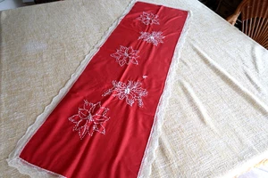 Handarbeit bestickt Weihnachten Tischläufer mit Spitzenkante - Bild 1 von 6