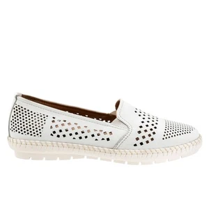 Trotters Royal T2319-100 Womens White Narrow Leather Loafer Flats Shoes - Picture 1 of 8