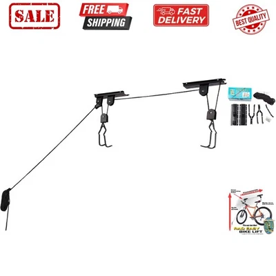 Bike Hanger - Overhead Hoist Pulley System with 100lb Capacity for Bicycles o... - Image 1 of 4