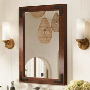 18 X 26 Walnut Wood Mirror for Bathroom Wall/Bedroom/Living Room/Entryway Farmho - Picture 1 of 7
