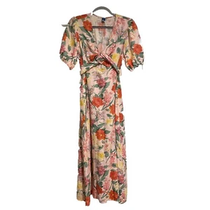 Old Navy Damen Maxikleid Pfirsich Blumen Tie-Back Schlüsselloch L Sommer Leinen - Bild 1 von 8