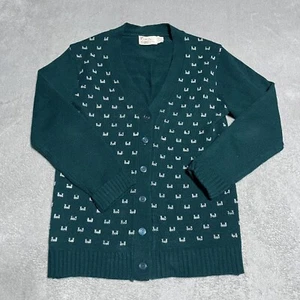 Vintage 70s Kimlon Sweater Womens Medium Green Button Down Cardigan Grandmacore - Picture 1 of 6