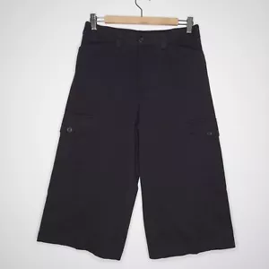 Rafaella y2k Pant Women 8 Black Wide Crop Cargo Pocket Button Zip Stretch Twill - Picture 1 of 5