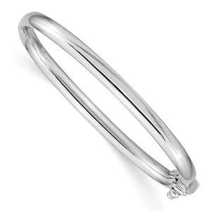 14k White Gold Polished Hinged Safety Clasp Baby Bangle Bracelet - Picture 1 of 7