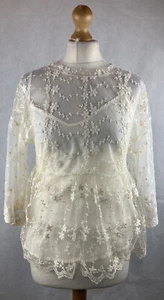 Túnica Top Pequeña Encaje Floral Bordado Forrado Aplique Crema Marfil Encaje - Imagen 1 de 14