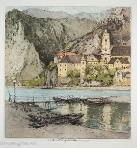 Vintage Luigi Kasimir Estate Etching of Durnstein Monastery on the Danube Signed - Picture 1 of 6