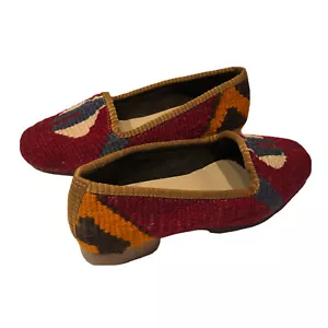 Kilim Loafer Turkish Wool Artsy Shoes Burgundy EUR 37 US 7 Classy Art To Wear - Picture 1 of 12