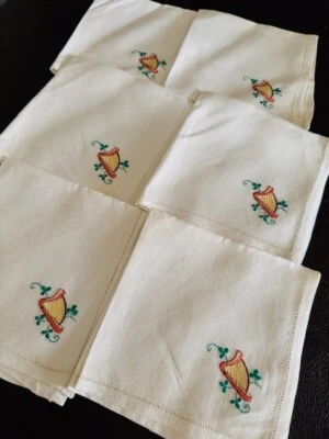 Juego de 6 servilletas vintage de lino de San Patricio tréboles Irlanda arpa verde Foto 1 de 4