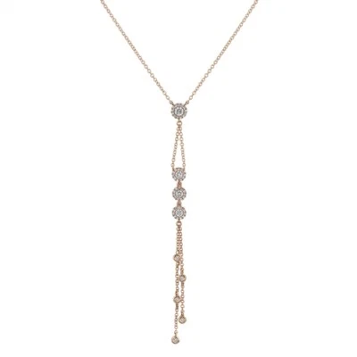 Diamond Lariat Drop Y Necklace 14K Rose Gold Round Cut Natural Circle Womens - Image 1 of 2