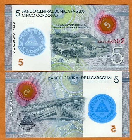 Nicaragua, 5 cordobas, 2020, P-New, POLYMER New Design, UNC Commemorative Cover