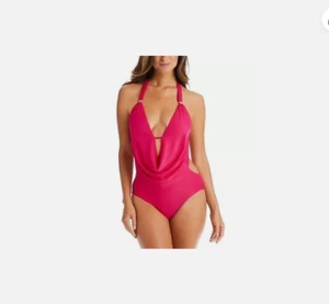 Traje de baño Bar III para mujer Fruit Punch rubí liso cuello capucha de una pieza, L (6434) - Imagen 1 de 3