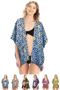 Leopard Floral All Season Sexy Swimsuit Beach Cover up Kimono Blouse Top - Picture 1 of 3