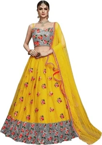 Embroidered Sequance Lehenga Choli Yellow (Lehenga-Stitched, Blouse-Unstitched) - Picture 1 of 3