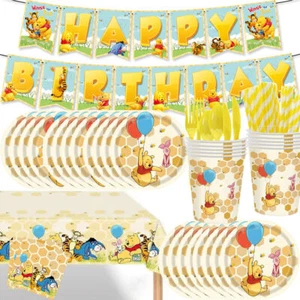 Winnie The Pooh Children's Birthday Party Decoration Crockery Set Paper Plates - Picture 1 of 35