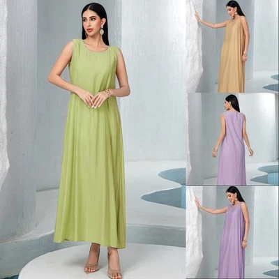 Eid Women Casual Underdress Sleeveless Vest Long Dress Abaya Morocco Kaftan Robe - Bild 1 von 4