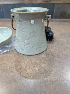 Scentsy Full Size Bamboo Tali Warmer Neutral Celery Green Palm Asian Rings- New - Picture 1 of 7