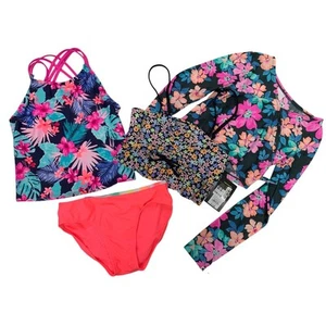 Lot of 4 New Art Class Cat & Jack Girls Large Floral Swim Tops Bikini Bottoms - Picture 1 of 3