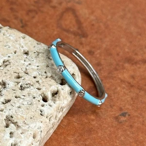 Sterling Silver White Sapphire and Turquoise Blue Enamel Stackable Band Size 7 - Picture 1 of 6