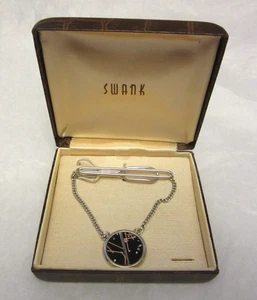 Vintage Swank Silver Tone Tie Bar Chain 2” w/ Chain in Box - Picture 1 of 6