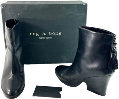 Botas al tobillo RAG & BONE Tacita de cuero negro con borla con cuña marcadas como 39,5 - 9,5 EE. UU. Foto 1 de 4
