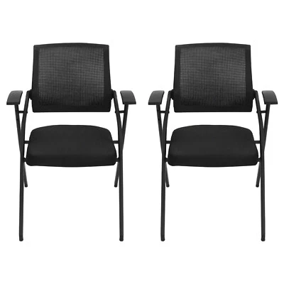 2 peças cadeira dobrável para recepção de escritório cadeira para sala de espera com rede de malha traseira - Imagem 1 de 4