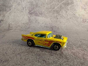 VTG 1984 Hot Wheels '57 Chevy Bel Air #9638 Yellow w/Flames & Chrome Gold Rims - Picture 1 of 6