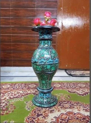 20 Zoll schwarzer Marmor Blumenvase Topf mit Malachit & Türkis Edelstein Inta... - Bild 1 von 4