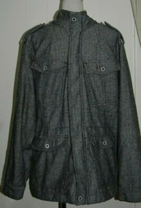 Mens LRG Black Gray Herringbone Multi Pocket Full Zip Lined Coat Jacket Medium - Picture 1 of 5