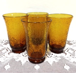 VTG Hand Blown AMBER Goblet FOOTED TUMBLER 18oz. Glasses SET Of 4 - Picture 1 of 12