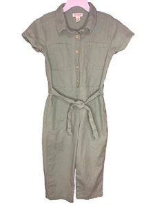 CAT&JACK GIRLS Button Up Belted Jumpsuit SIZE XS (4/5) Green Dressy School - Picture 1 of 3