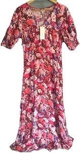 Damenkleid M&S X Ghost rosa mehrfarbig Midi V-Ausschnitt UK10 EU38 neu mit Etikett - Bild 1 von 16