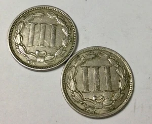 1873 open 3 & 1881 USA 3 Cents Nickel 2 Coin Lot nice pair check pix! - Picture 1 of 2