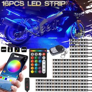 16pcs Motorcycle RGB LED Light bluetooth APP Control Neon Glow Body Strip Lamp