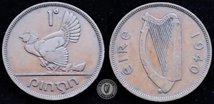Ireland 1940 | Irish 1d | Irish One Penny | Hen and Chicks | KM.11 - Picture 1 of 2