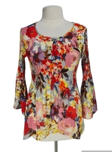 Davina Womens Tunic Top Size M Ref Floral Crinkle Chiffon Bell Long Sleeve 317P - Picture 1 of 6