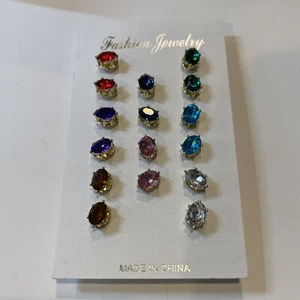 Multiple Color Gem Tone Pierced Earrings 8 Pairs Original Packaging X266 - Picture 1 of 4