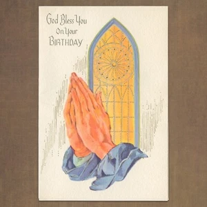 Unused Vintage 1940s Crystal Card RELIGIOUS BIRTHDAY Card, God Bless You Prayer - Picture 1 of 6